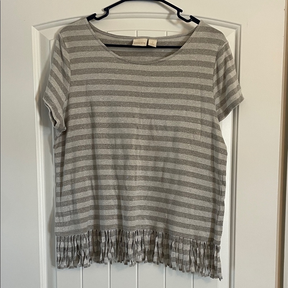 Chico's Gray/silvery Striped Short Sleeve Top